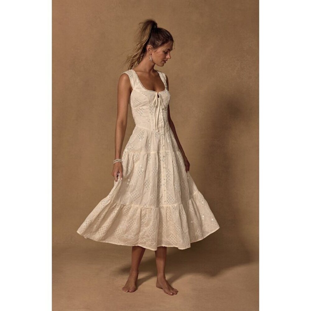 Lulus Antionette Cream Embroidered Sequin Button-front Midi Dress White
